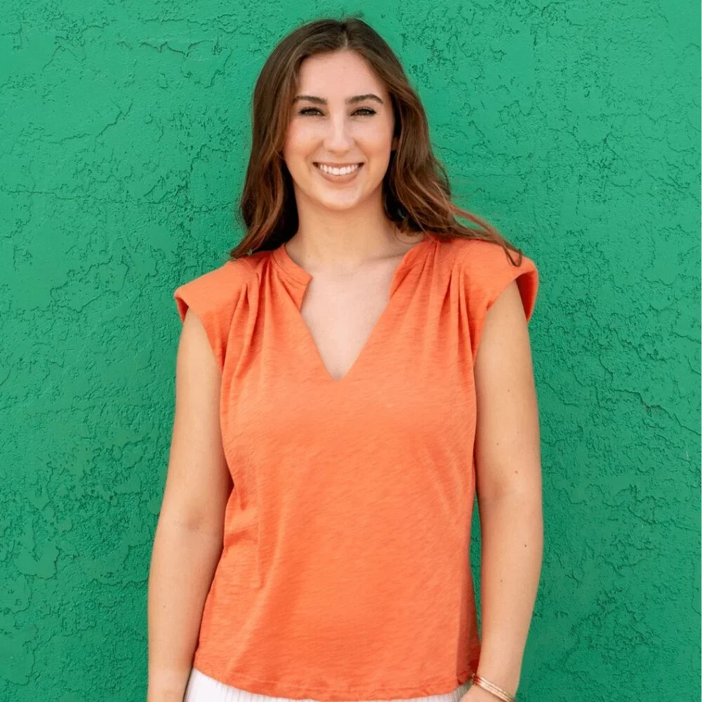NWT - Elan V Neck Muscle Tee in Papaya Orange - Picture 1 of 4